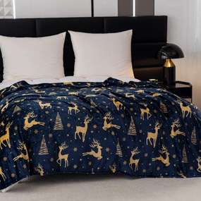 Vianočná mikroplyšová deka GOLDEN DEER tmavomodrá Rozmer: 150 x 200 cm