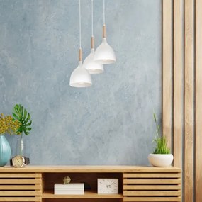 Luster na lanku NOAK WOOD 3xE27/15W/230V biela/buk