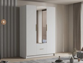 Šatníková skriňa so zrkadlom Cumair II 150, Farby: biela / biela + zlatá