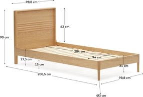 Jednolôžková posteľ z dubového dreva s roštom v prírodnej farbe 90x200 cm Lenon – Kave Home