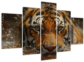 Obraz - Portrét tigra vo vode (150x105 cm)