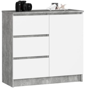 Komoda JERRY K 80 cm 1 dvere 3 zásuvky betón/biela