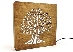 AMADEA Drevená lampička s motívom stromu, veľkosť 20 cm, s LED osvetlením s trafom na 12V