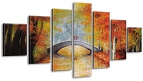 Gario Ručne maľovaný obraz Po jesennom moste - 7 dielny Rozmery: 210 x 100 cm