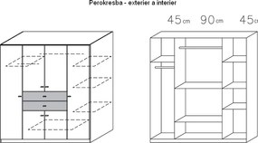 Šatníková skriňa Landsberg, šedá/bílá