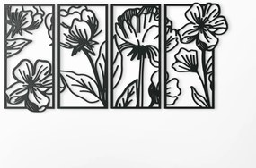 drevko 4-dielny obraz na stenu Kvety Rozmer obrazu: 32 x 65 cm, Farba dekorácie: Čierna
