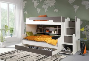 Detská poschodová posteľ HARRY Farba: Biela/sivá