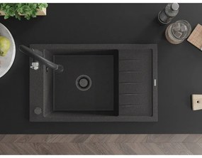 Mexen Elias, 1-komorový granitový drez 795x480x200 mm a drezová batéria Savita, čierna škvrtnitá, 6511-76-672601-70-B