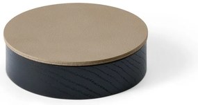 Čierny/hnedý drevený/z eko kože úložný box s vekom/dekoratívny ø 11x3,5 cm Circle Nupo – LIND DNA