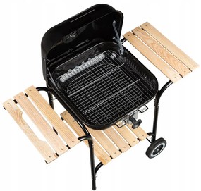 Veľký záhradný gril s nastaviteľným roštom, drevenými policami