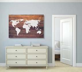 Obraz mapa sveta s dreveným pozadím - 120x80