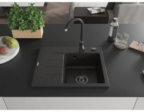 Mexen Ben, 1-komorový granitový drez 600x500x190 mm, pravý + čierny sifón, čierna-zlatá metalíza, 6523605000-75-B