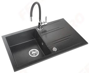 Ferro Drezy - sada granitový drez + flexi batéria Ferro Zumba BZA4B, 1-komorový 780x480 mm, grafitová lesk, DRGM48/78HA-SET1-PL