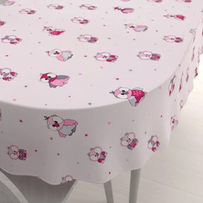 Biante Detský bavlnený oválny obrus Sandra SA-726 Ružové sovičky na bledo ružovom 140x160 cm