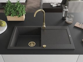 Mexen Leo, drez granitový 900x500x190 mm, 1-komorový, čierna škvrnitá so zlatým sifónom, 6501901010-76-G