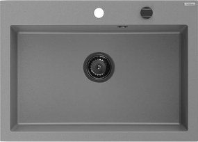 Mexen Elix, 1-korový granitový drez 700 x 500 mm, šedá, čierny sifón, 6526701005-71-B