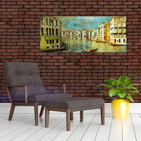 Obraz - Benátsky kanál a gondoly (120x50 cm)