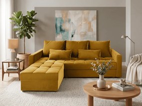 Horčicová rozkladacia rohová pohovka ZENOVA 220x140 cm, obojstranná