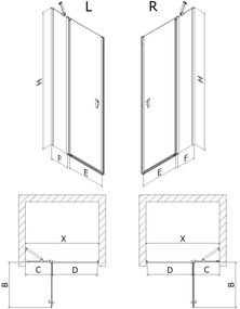 Mexen MIST, 1-krídlové sprchové dvere (1d+1s) 105x200 cm, 6mm číre sklo s čiernym rámom, ľavý variant, 8A4-105-000-70-70-L