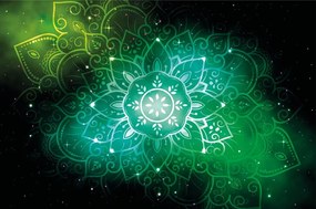 Tapeta zelená Mandala s galaktickým pozadím - 300x200