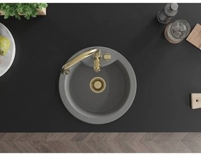 Mexen Diego, 1-komorový granitový drez 488x488x167 mm a drezová batéria Savita, šedá, 6512-71-672601-50