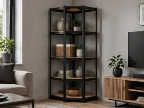 Regál 180x90x40 cm rohový lakovaný 5-polícový, nosnosť 875 kg - čierny