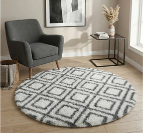 TZ Biely okrúhly vzorovaný koberec shaggy Decor Cube Rozmer: 140 cm