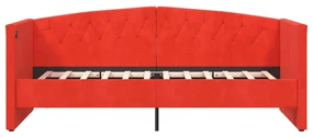 Pohovka s matracom a USB vínovo-červená zamatová 90x200 cm