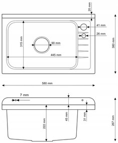 Gamma Selva, univerzálna plastová výlevka 58x38x26,7 cm + sifón, 1-komorová, béžová, GMA-KGS58-B