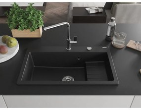 Mexen Omar, 1-komorový granitový drez 800x480x210 mm, čierny, chrómový sifón, 6520801005-77