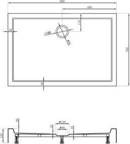 Mexen Flow+ obdĺžniková vanička 80 x 70 cm, biely lesk - 46R107080H