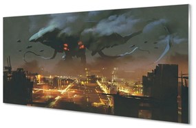 Sklenený obraz Mesto v noci dym monštier 100x50 cm