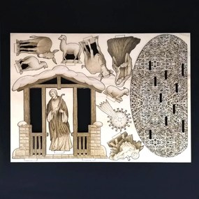 AMADEA Drevený skladací betlehem sépiový 3D 20 cm