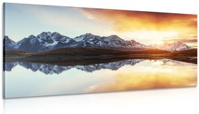 Obraz oslnivý západ slnka nad horským jazerom Varianta: 120x60