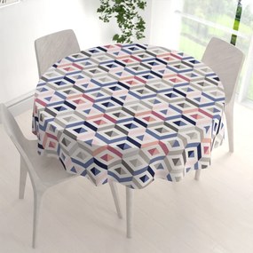 Biante Bavlnený okrúhly obrus Sandra SA-573 Modro-ružovo-sivé kosoštvorce Ø 50 cm