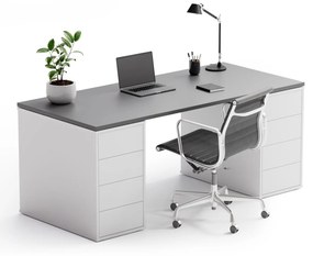 PLAN Kancelársky písací stôl s úložným priestorom BLOCK B03, biela/dub prírodný