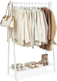 Stojan na oblečenie s oceľovým rámom, s policou, 33,5 x 92,5 x 153 cm, biely