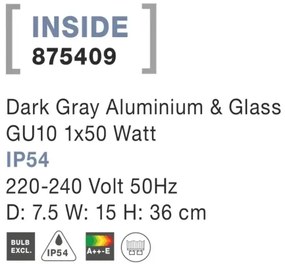 Vonkajšia záhradná lampa Inside 7.5 tmavo sivé