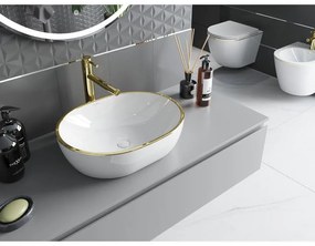 Mexen Viki, umývadlo na dosku 48x35x14 cm, biela-zlatý vzor, 21054805