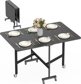 HOMCOM skladací jedálenský stôl pre 4–6 osôb s kolieskami a výklopnými doskami, čierny, 120×80×73 cm | Aosom