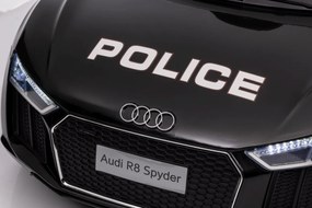 Ramiz Audi R8 Polícia na batérie pre deti + diaľkové ovládanie + EVA + pomalý štart + MP3 LED