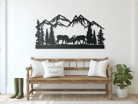 drevko Drevený obraz Súboj jeleňov pod horou Rozmer obrazu: 22 x 44,5 cm, Farba dekorácie: Čierna