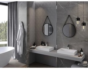 Mexen String, okrúhle kúpeľňové zrkadlo na pásiku 50 cm, farba rámu čierna matná, 9854-050-050-000-70