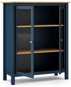 Tmavomodrá/prírodná vitrína z borovicového dreva 90x110 cm Misti - Marckeric