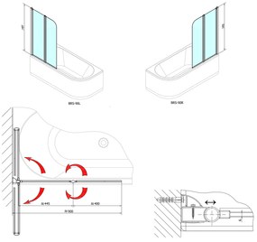 Polysan, RUIZ vaňová zástena 900mm, číre sklo, BSR-90