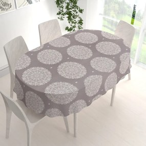 Biante Bavlnený oválny obrus Sandra SA-547 Krémové mandaly na béžovosivom 120x180 cm