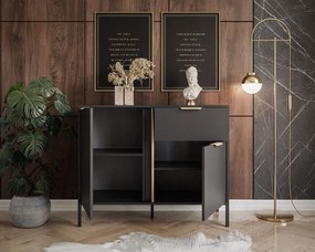 KOMODA LOREEN TMAVOŠEDÁ + ZLATÁ SO ŠUPLÍKOM NA NOŽIČKÁCH 103 cm