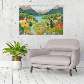 Obraz - Dedina v horách (90x60 cm)