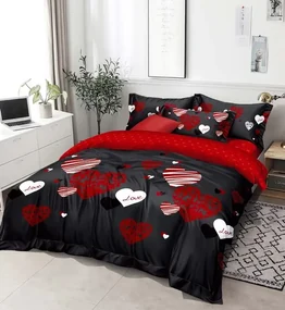 3 dielne obliečky Polycotton Hearts black 200x140cm+90x70cm TiaHome