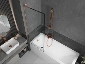 Mexen Next L, 1-krídlová vaňová zástena 70 x 150 cm, 6mm číre sklo-čierny vzor, medený profil, 895-070-000-03-70-65